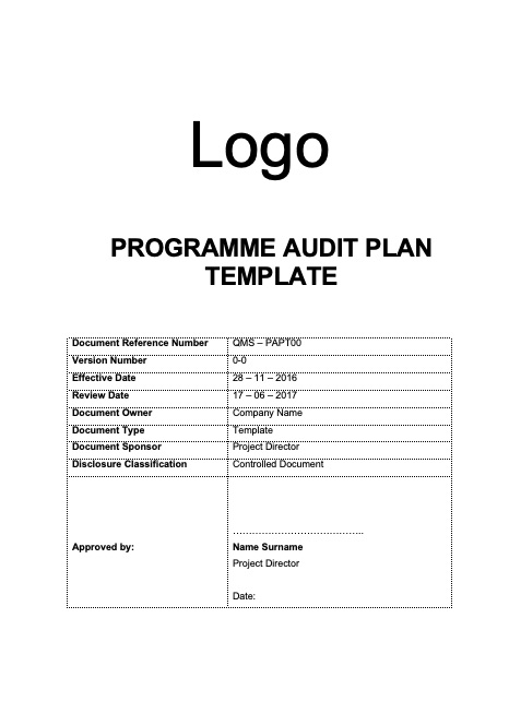 Programme Audit Plan Template Rev 0-0